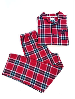 Unisex Kids Brushed Woven Red Check Pyjamas, 3 of 4