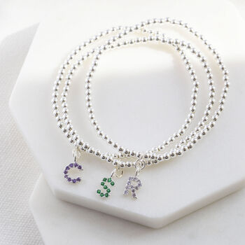 Silver Plated Beaded Bracelet With Birthstone Initial, 3 of 5