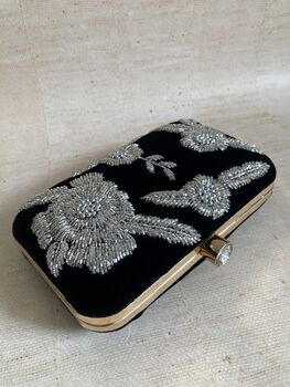 Black Floral Velvet Clutch Bag, 9 of 10