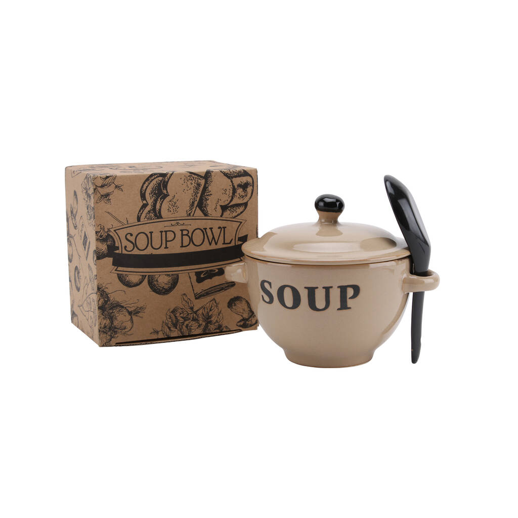Cream Ceramic Soup Bowl With Spoon In Gift Box, 1 of 3