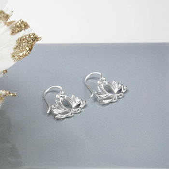 Sterling Silver Dangly Lotus Flower Earrings, 3 of 4