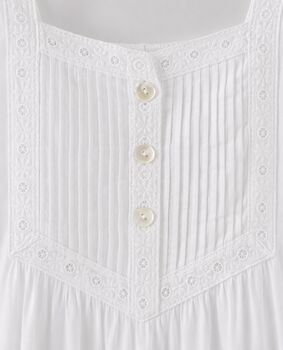 Women's Victorian Style White Sleeveless Cotton Nicole Nightdress Pintuck And Broderie Anglaise Nightgown, 4 of 8