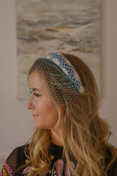 Turquoise And Oyster Silk Padded Headband 'Everlee', 3 of 11