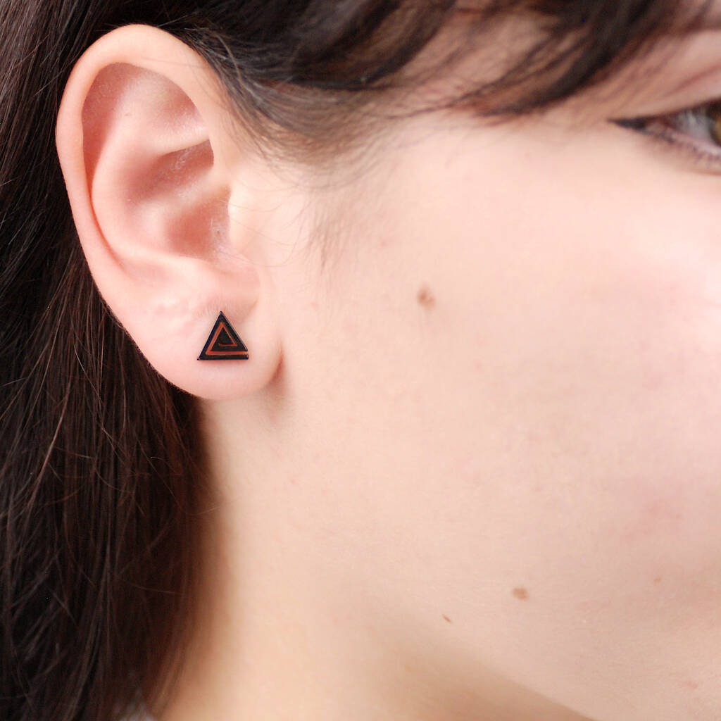 Unisex Black Mystic Triangle Flat Back Earrings By Penelopetom