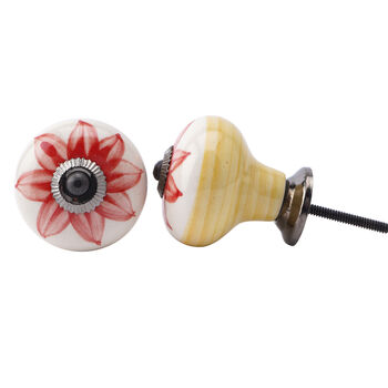 Ceramic Set Of Two Large Red Flower Drawer Pull, 2 of 2