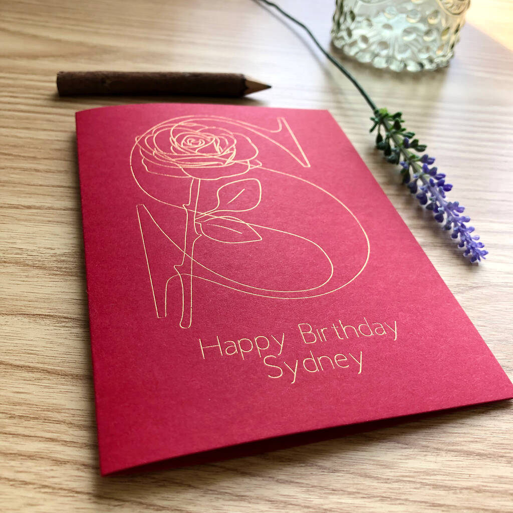 Personalised Initial Rose Flower Gold Foil Card, 1 of 12