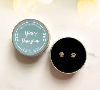 Sterling Silver Pawprint Earrings In A Gift Tin, 2 of 11