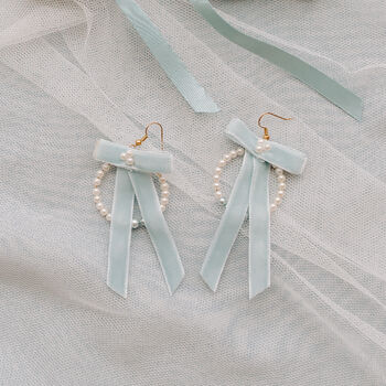 Valentines Velvet Bow And Hand Beaded Hoop Earrings, 2 of 10