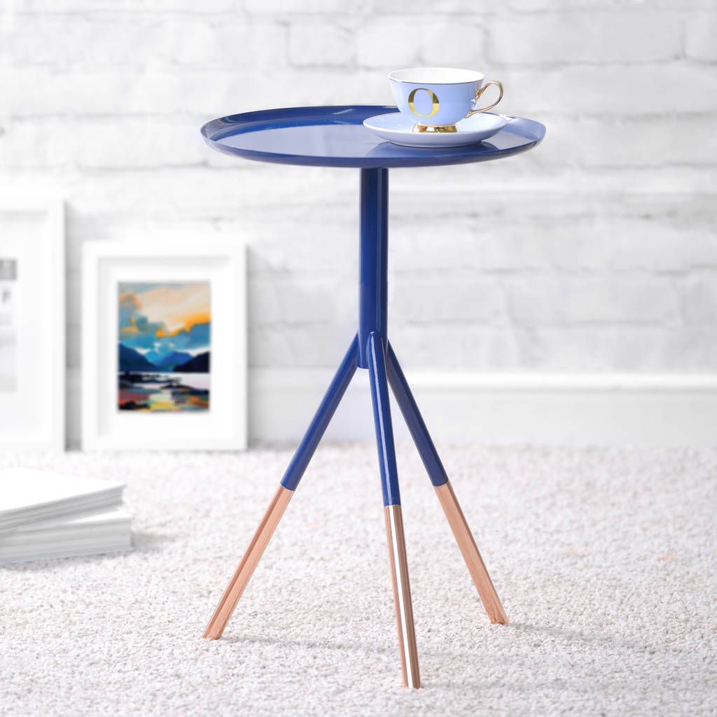 Navy Metal Table With Copper Legs