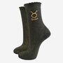 Women's Glitter Socks Black Gold Zodiac Taurus, thumbnail 2 of 5