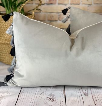 Velvet Silver Tassel Cushion, 10 of 10