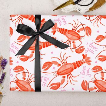 Three Sheets Of Lobster Love Wrapping Paper, 2 of 2