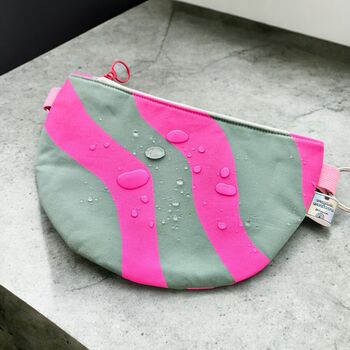 Waxed Cotton Cross Body Bag Pink Squiggles On Teal, 3 of 3