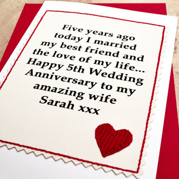 Personalised 5th Wedding Anniversary Card, 3 of 4