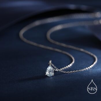 Sterling Silver Aquamarine Blue Pear Cut Cz Pendant Necklace, 5 of 11