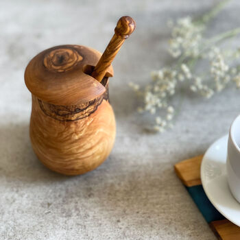 Olive Wood Honey Pot Set, 2 of 4