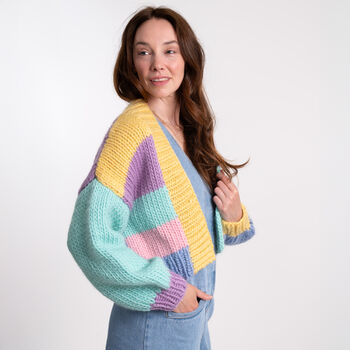 Rainbow Chunky Cardigan Easy Knitting Kit, 2 of 11
