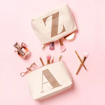 Personalised Initial Rose Gold Glitter Makeup Bag, 5 of 12