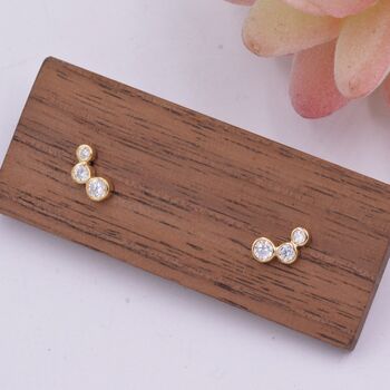 Sterling Silver Small Pair Cz Crystal Trio Stud Earrings, 5 of 12