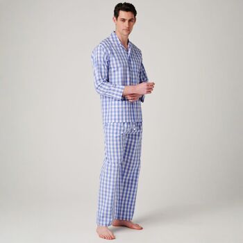 Men's 'Schoolhouse Blue' Gingham Crisp Cotton Pyjama Set, 2 of 3
