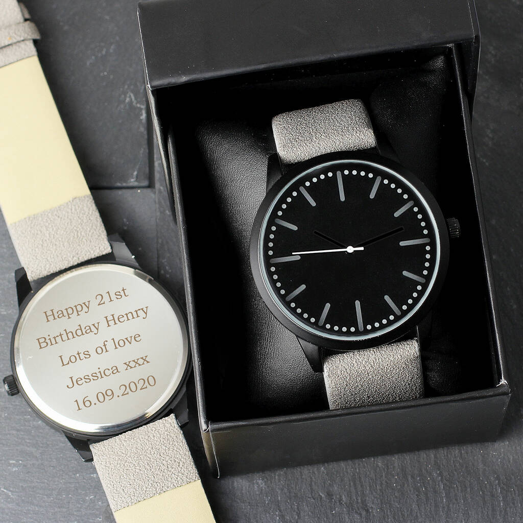 Personalised Mens Matt Watch With Grey Strap/Box, 1 of 2