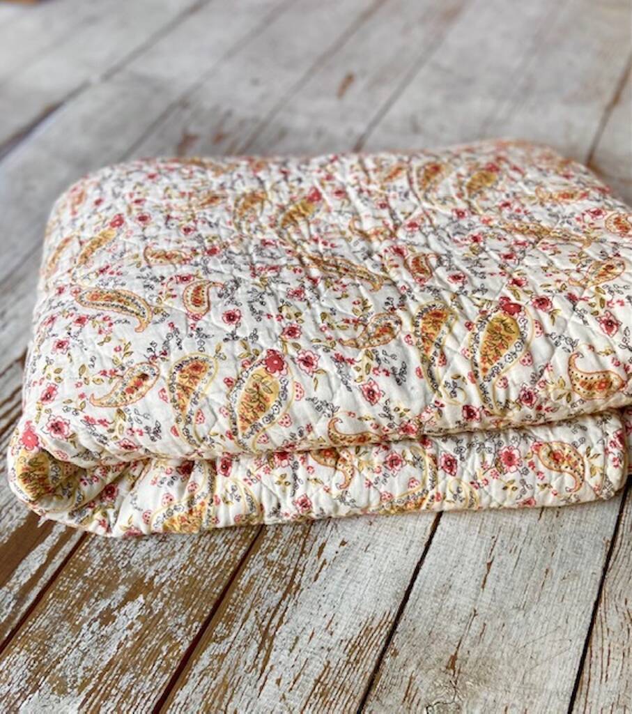 Soft Coral Sand And Yellow Paisley Quilt