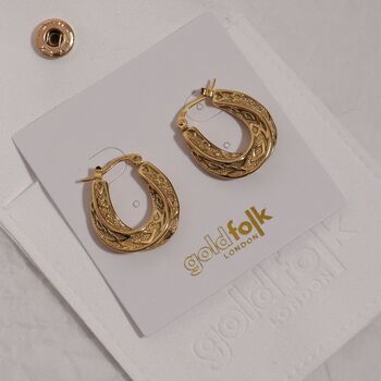 18 K Gold Plated Vintage Inspired Portobello Mini Hoop, 3 of 8