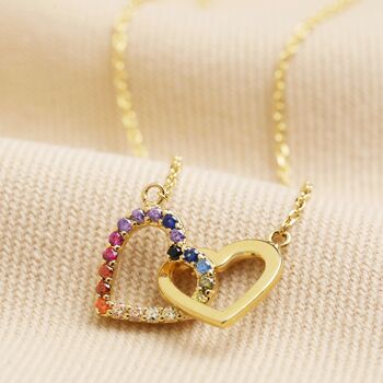 Interlocking Rainbow Crystal Hearts Necklace, 3 of 7
