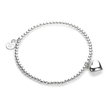 Sterling Silver Stretchy Beaded Heart Charm Bracelet, 3 of 4