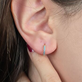 Turquoise December Birthstone Gold Plated Huggies, 2 of 6