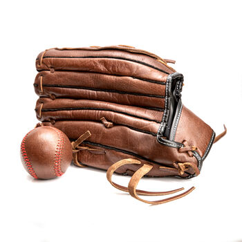 Vintage Full Cowhide Leather Baseball Glove And Ball, 7 of 10