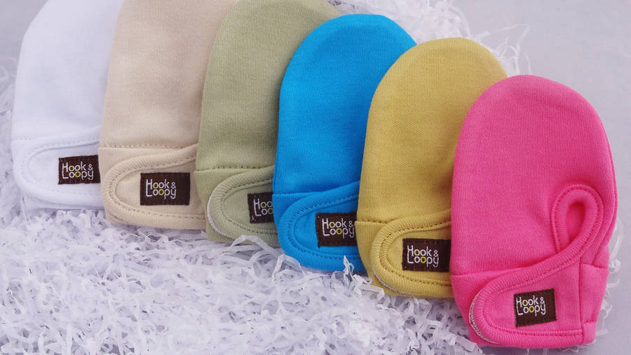 baby scratch mittens boys, girls and unisex colours by hook & loopy