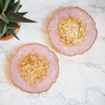 Iridescent Resin Coasters Set In Pink And Gold, 2 of 5