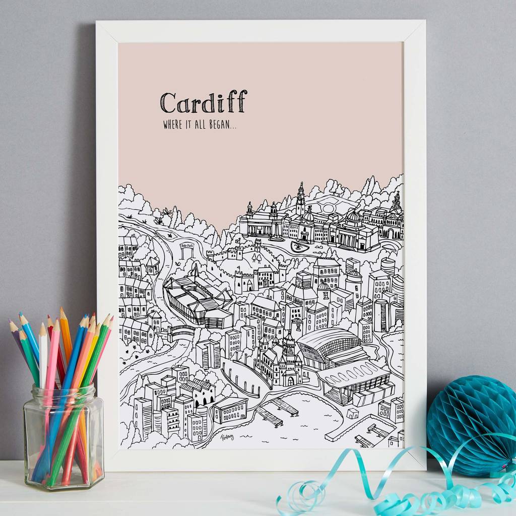 personalised cardiff print by tessa galloway illustration