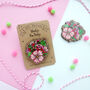 Floral Bouquet Wooden Pin Badge, thumbnail 1 of 2