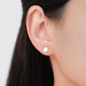 Cute Chickadee Bird Stud Earrings In Sterling Silver, 5 of 11