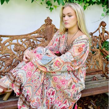 'Tuuli' Pink, Orange And Cream Floral Tile Print Maxi Dress, 5 of 6