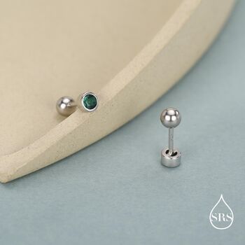 Extra Tiny Emerald Green Cz Screw Back Earrings In Sterling Silver, 3 of 10