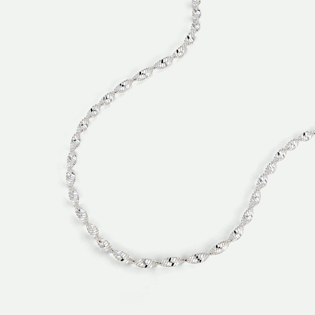 Sterling Silver Singapore Chain Necklace 18 Inch, 1 of 4
