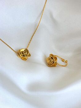 Adjustable Rose Ring Floral Raised Design, 18k Gold Stainless Steel, Waterproof Jewellery, 4 of 8