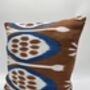 Square Ikat Silk Cushion Blue, Brown And White Abstract Design, thumbnail 4 of 10