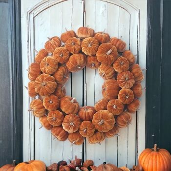 Golden Orange Autumn Velvet Pumpkin Wreath, 2 of 6