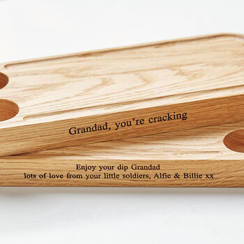 Personalised Egg And Toast Serving Board In Solid Oak, 6 of 9