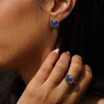 Sapphire September Birthstone Gold Plated Stud Earrings, 2 of 4