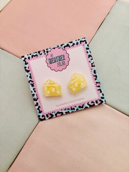 Cheese Glitter Stud Earrings / Gift For Cheese Lovers / Cheese And Wine Night Studs, 3 of 4