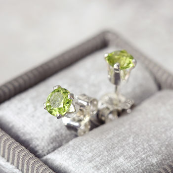 Green Peridot Ear Studs In Silver Or Gold, 2 of 10