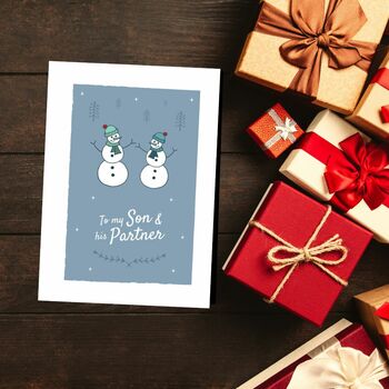 'To My Son And His Partner' Christmas Card Snowmen, 4 of 10