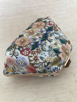 Multicoloured Blue Handcrafted Pearl Floral Clutch Bag, 5 of 10