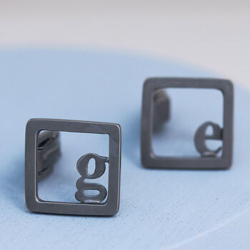 Personalised Initial Cufflinks. Oxidised Sterling Silver Black Monogram, 3 of 10