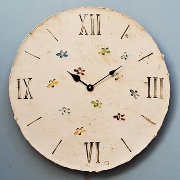 Large Pendulum Wall Clock. Roman Numerals And Flowers, 2 of 6